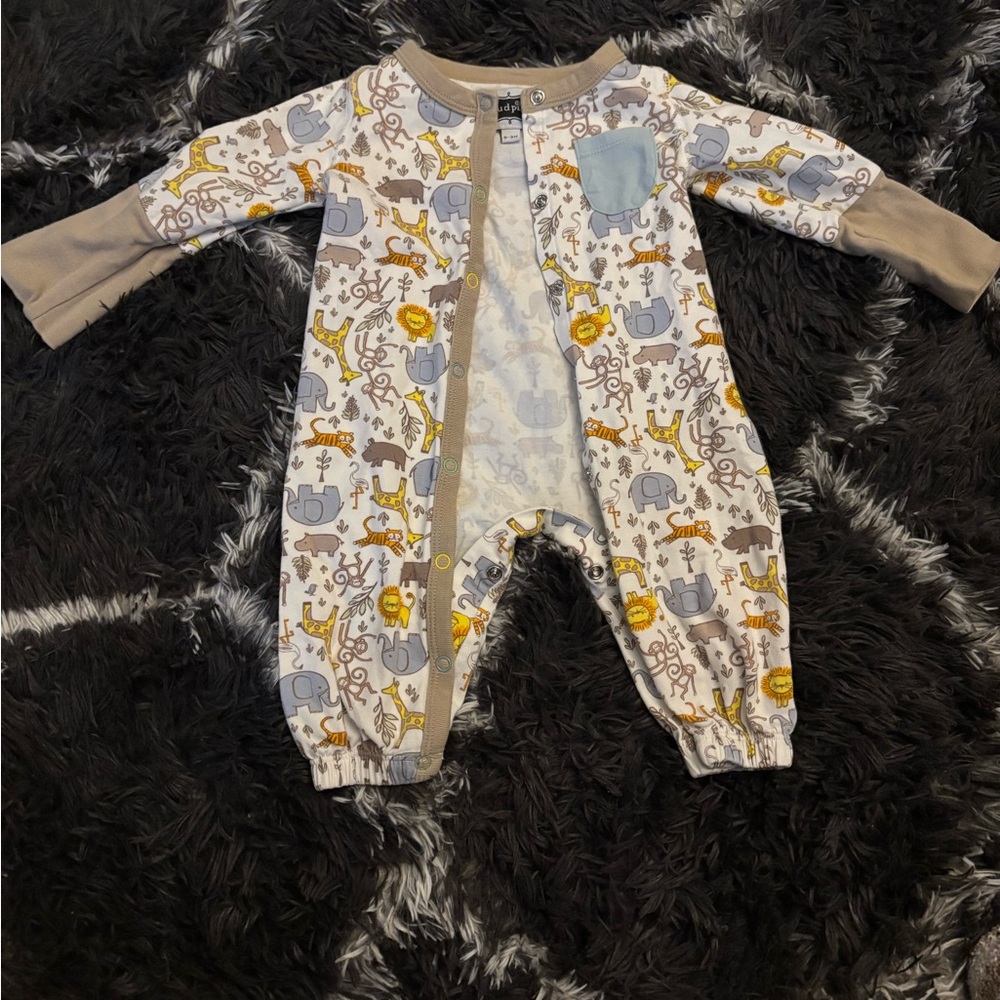 Mud Pie Safari Print Kids Bodysuit - Gray and Yellow 0-3m